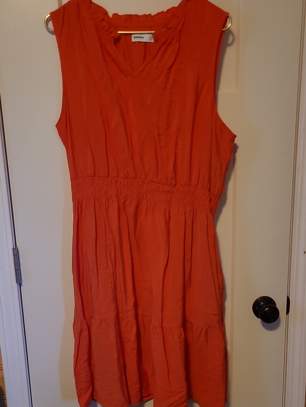Sonoma Coral Sleeveless Midi Dress with Shirred Waist